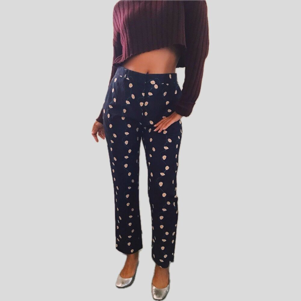 Paul Smith Womens Blue Cotton Floral Tapered Daisy Printed Trousers Pants - 42 6